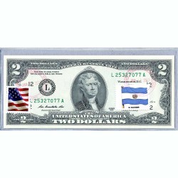 Банкнота США 2 доллара 2013 с печатью USPS, флаг Сальвадора, Gem UNC
