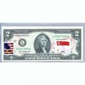 Банкнота США 2 доллара 2013 с печатью USPS, флаг Сингапура, Gem UNC