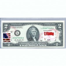 Банкнота США 2 доллара 2013 с печатью USPS, флаг Сингапура, Gem UNC