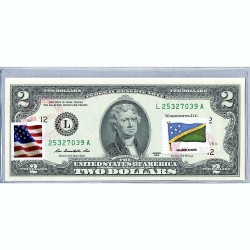 Банкнота США 2 доллара 2013 с печатью USPS, флаг Соломоновых островов, Gem UNC