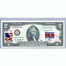 Банкнота США 2 доллара 2013 с печатью USPS, флаг Свазиленда-01, Gem UNC Банкнота США 2 доллара 2013 с печатью USPS, флаг Свазиленда-01, Gem UNC