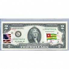 Банкнота США 2 доллара 2013 с печатью USPS, флаг Того, Gem UNC