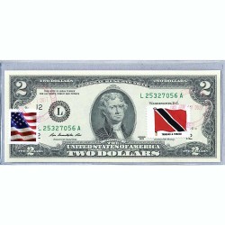 Банкнота США 2 доллара 2013 с печатью USPS, флаг Тринидада и Тобаго, Gem UNC