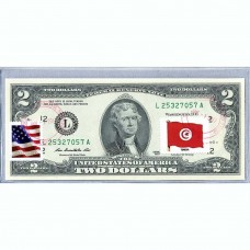 Банкнота США 2 доллара 2013 с печатью USPS, флаг Туниса-01, Gem UNC