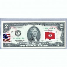 Банкнота США 2 доллара 2013 с печатью USPS, флаг Туниса, Gem UNC