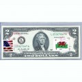 Банкнота США 2 доллара 2013 с печатью USPS, флаг Уэльса, Gem UNC