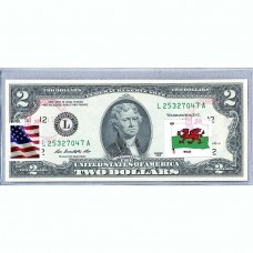 Банкнота США 2 доллара 2013 с печатью USPS, флаг Уэльса, Gem UNC