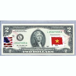 Банкнота США 2 доллара 2013 с печатью USPS, флаг Вьетнама, Gem UNC