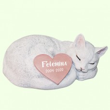 Урна для праха Кошка белая с розовым сердцем