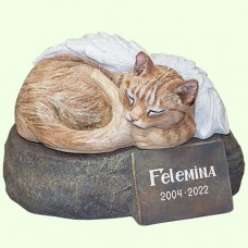 Урна для праха Рыжий кот ангел на камне